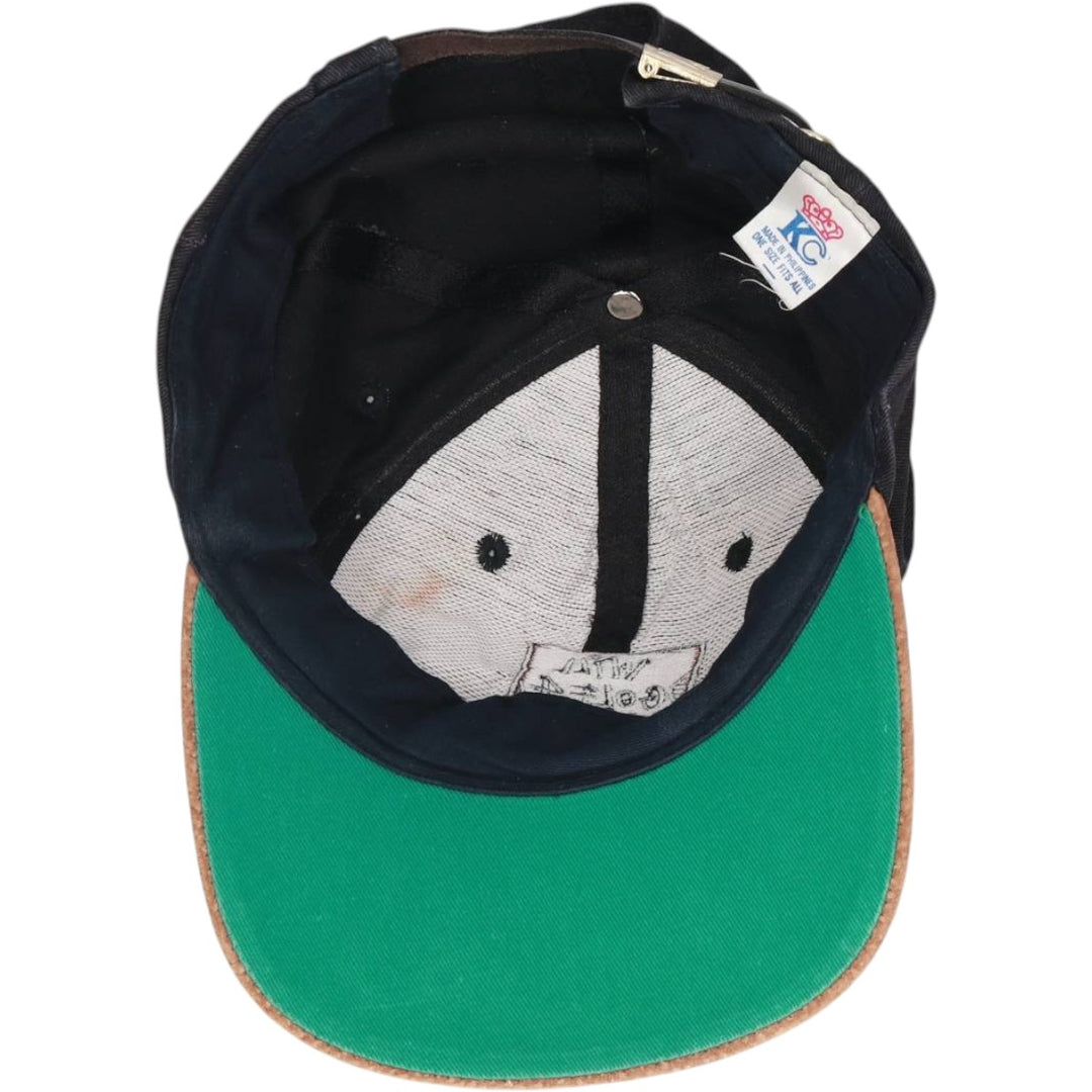 80s-90'S KC Leather Brim Baseball Cap, 6-Panel Cap, One Size Fits All, Vintage unclear black type Vintage Second Hand
