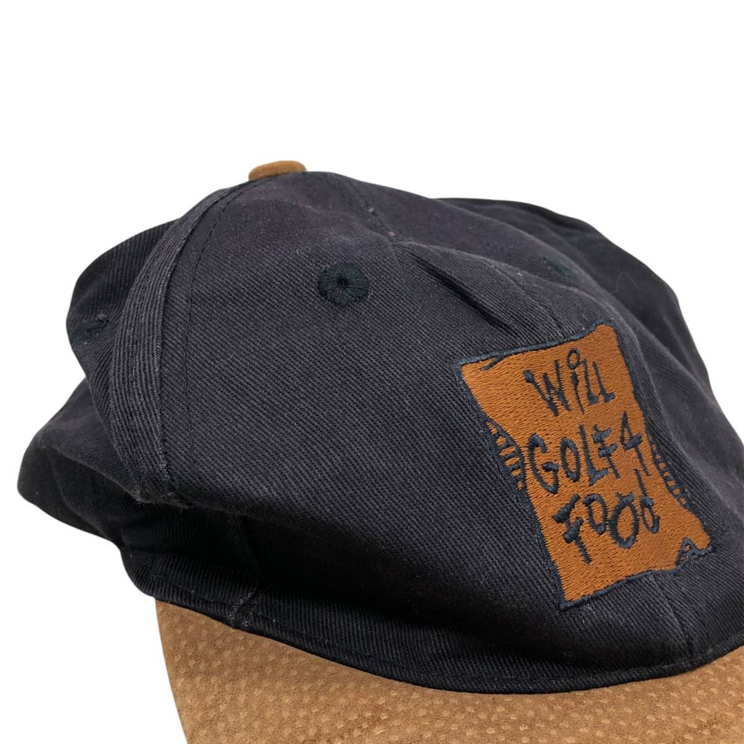 80s-90'S KC Leather Brim Baseball Cap, 6-Panel Cap, One Size Fits All, Vintage unclear black type Vintage Second Hand