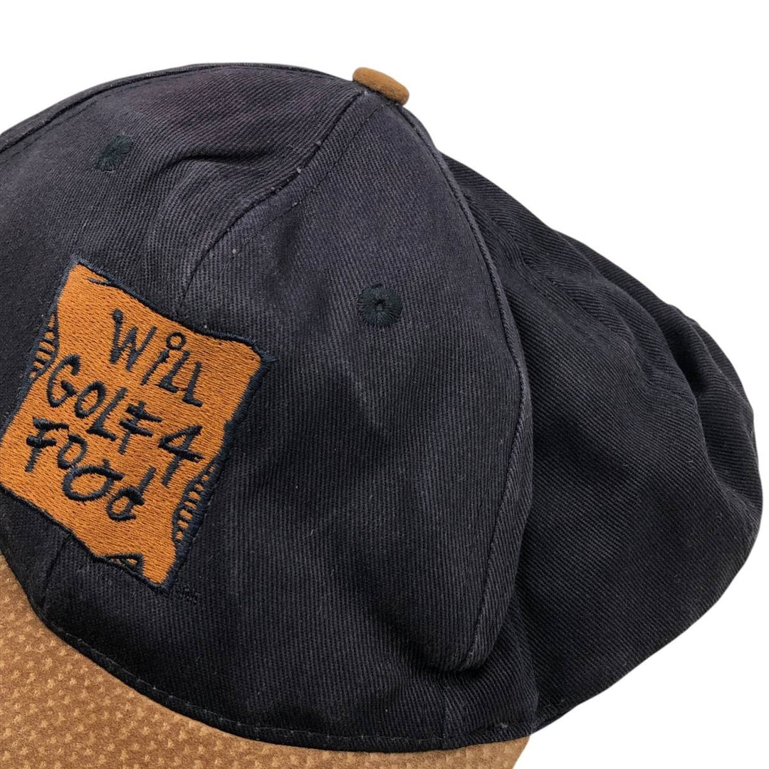 80s-90'S KC Leather Brim Baseball Cap, 6-Panel Cap, One Size Fits All, Vintage unclear black type Vintage Second Hand