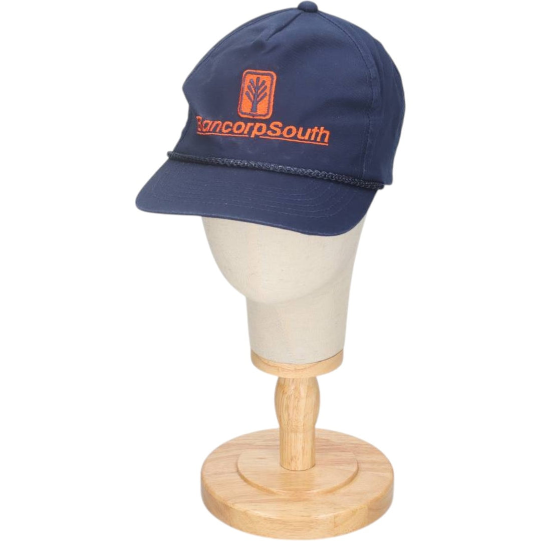 90'S Young An Hat BancorpSouth Advertising Baseball Cap, One Size Fits All, Vintage cotton navy blue type Vintage Second Hand