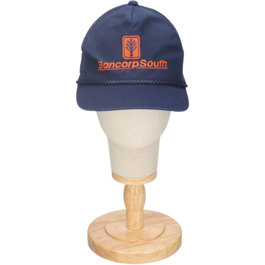 90'S Young An Hat BancorpSouth Advertising Baseball Cap, One Size Fits All, Vintage cotton navy blue type Vintage Second Hand