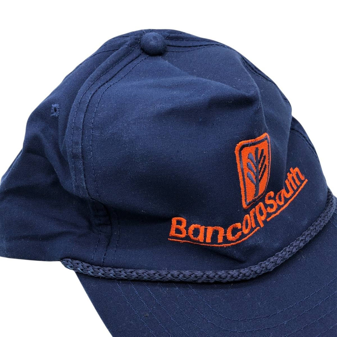 90'S Young An Hat BancorpSouth Advertising Baseball Cap, One Size Fits All, Vintage cotton navy blue type Vintage Second Hand