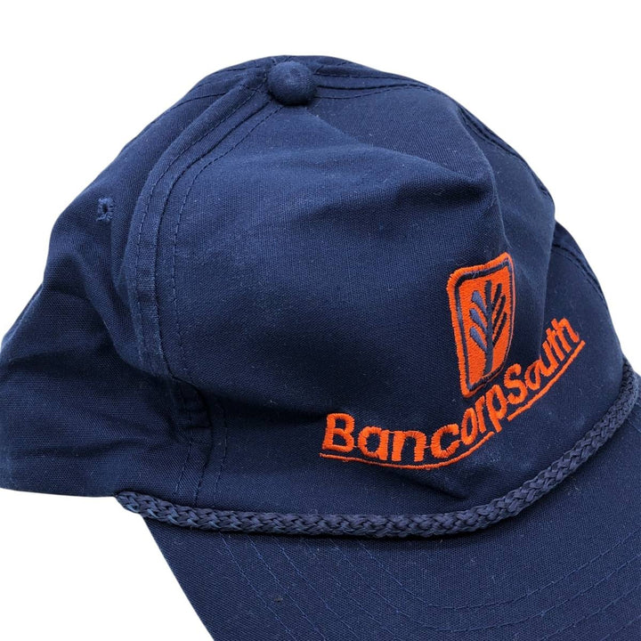 90'S Young An Hat BancorpSouth Advertising Baseball Cap, One Size Fits All, Vintage cotton navy blue type Vintage Second Hand