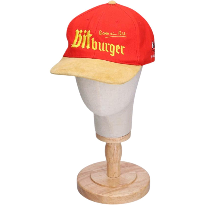 BITBURGER Leather Brim Advertising Racing Cap (One Size Fits All) acrylic red type Vintage Second Hand