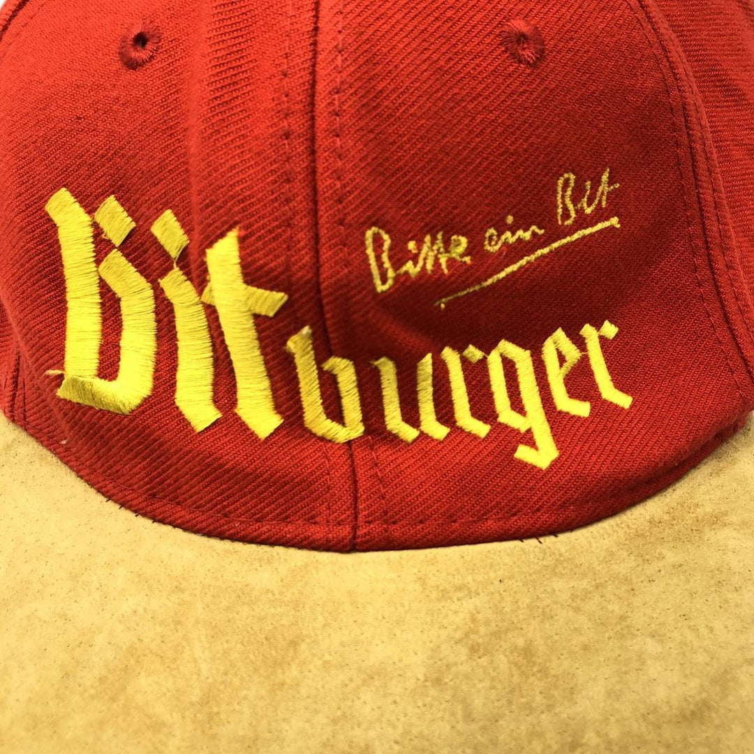 BITBURGER Leather Brim Advertising Racing Cap (One Size Fits All) acrylic red type Vintage Second Hand