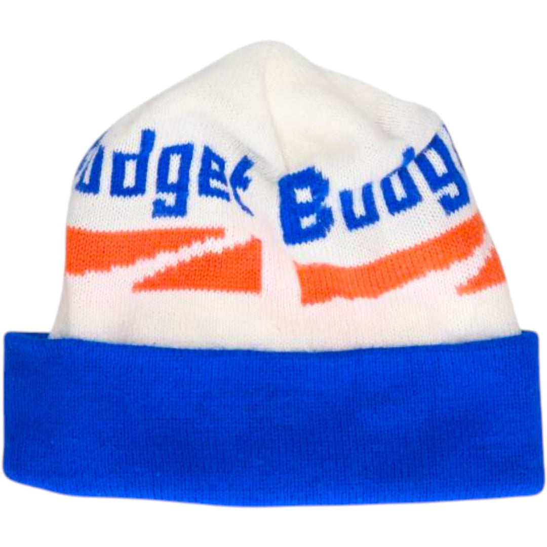 BUDGET RENT A CAR Plain Knit Beanie Hat (Unclear, One Size Fits All) Advertising unclear white type Vintage Second Hand