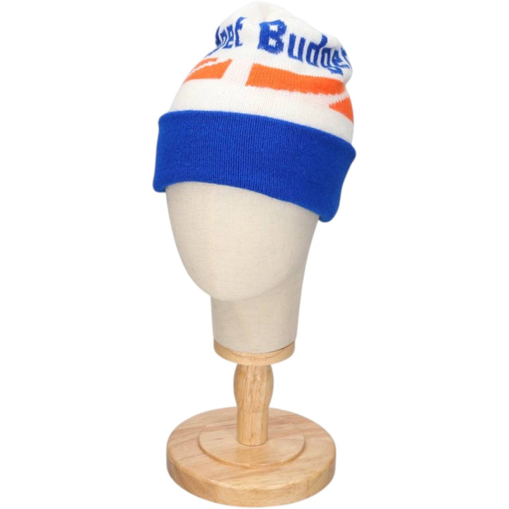 BUDGET RENT A CAR Plain Knit Beanie Hat (Unclear, One Size Fits All) Advertising unclear white type Vintage Second Hand
