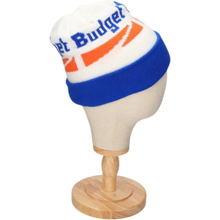 BUDGET RENT A CAR Plain Knit Beanie Hat (Unclear, One Size Fits All) Advertising unclear white type Vintage Second Hand