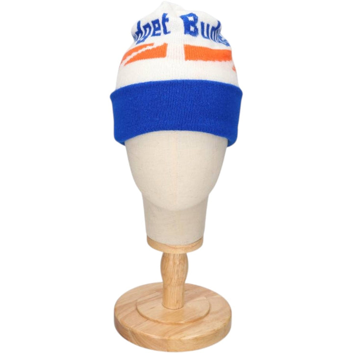 BUDGET RENT A CAR Plain Knit Beanie Hat (Unclear, One Size Fits All) Advertising unclear white type Vintage Second Hand
