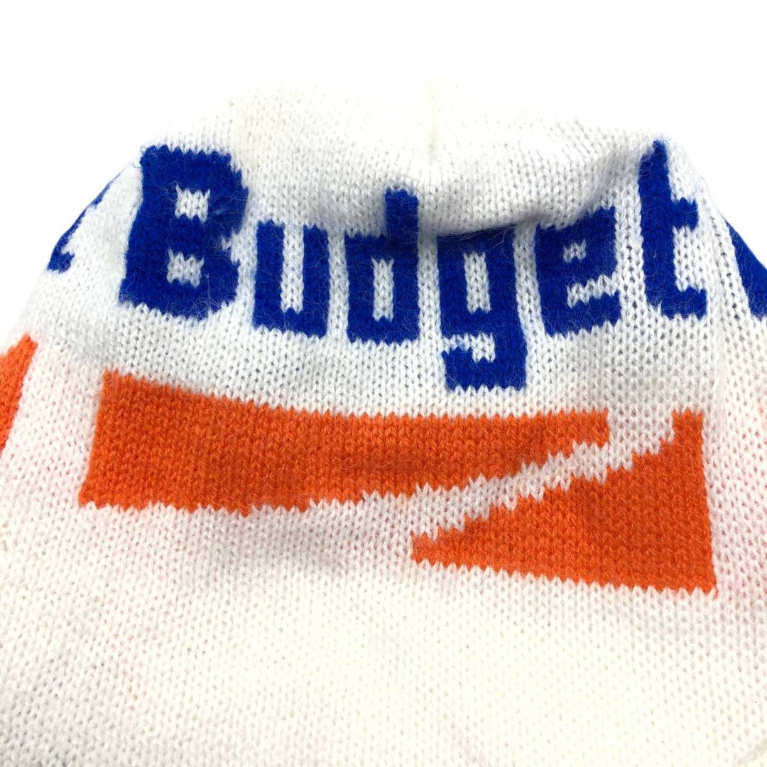 BUDGET RENT A CAR Plain Knit Beanie Hat (Unclear, One Size Fits All) Advertising unclear white type Vintage Second Hand