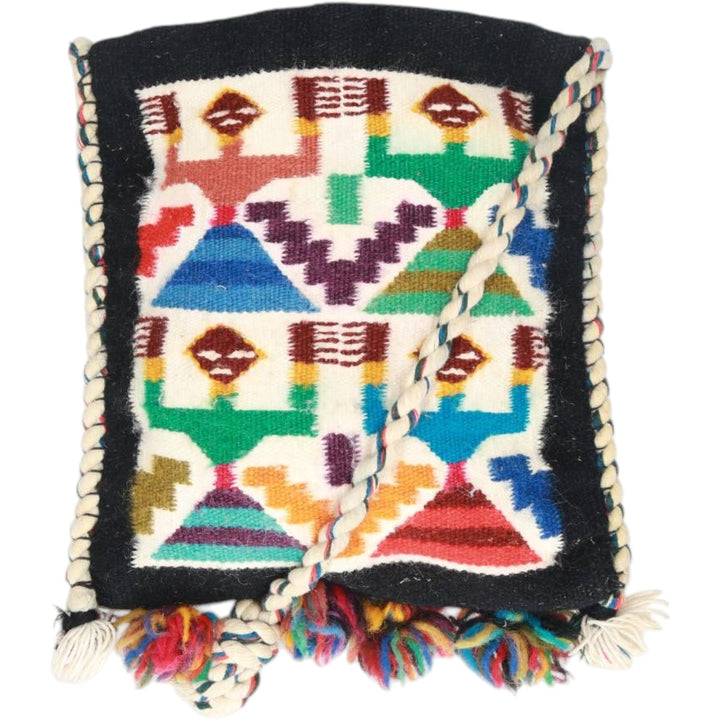 All-over ethnic pattern shoulder bag with tassels unclear black type Vintage Second Hand