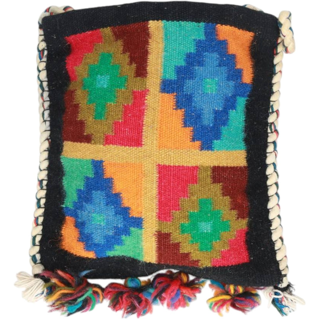 All-over ethnic pattern shoulder bag with tassels unclear black type Vintage Second Hand
