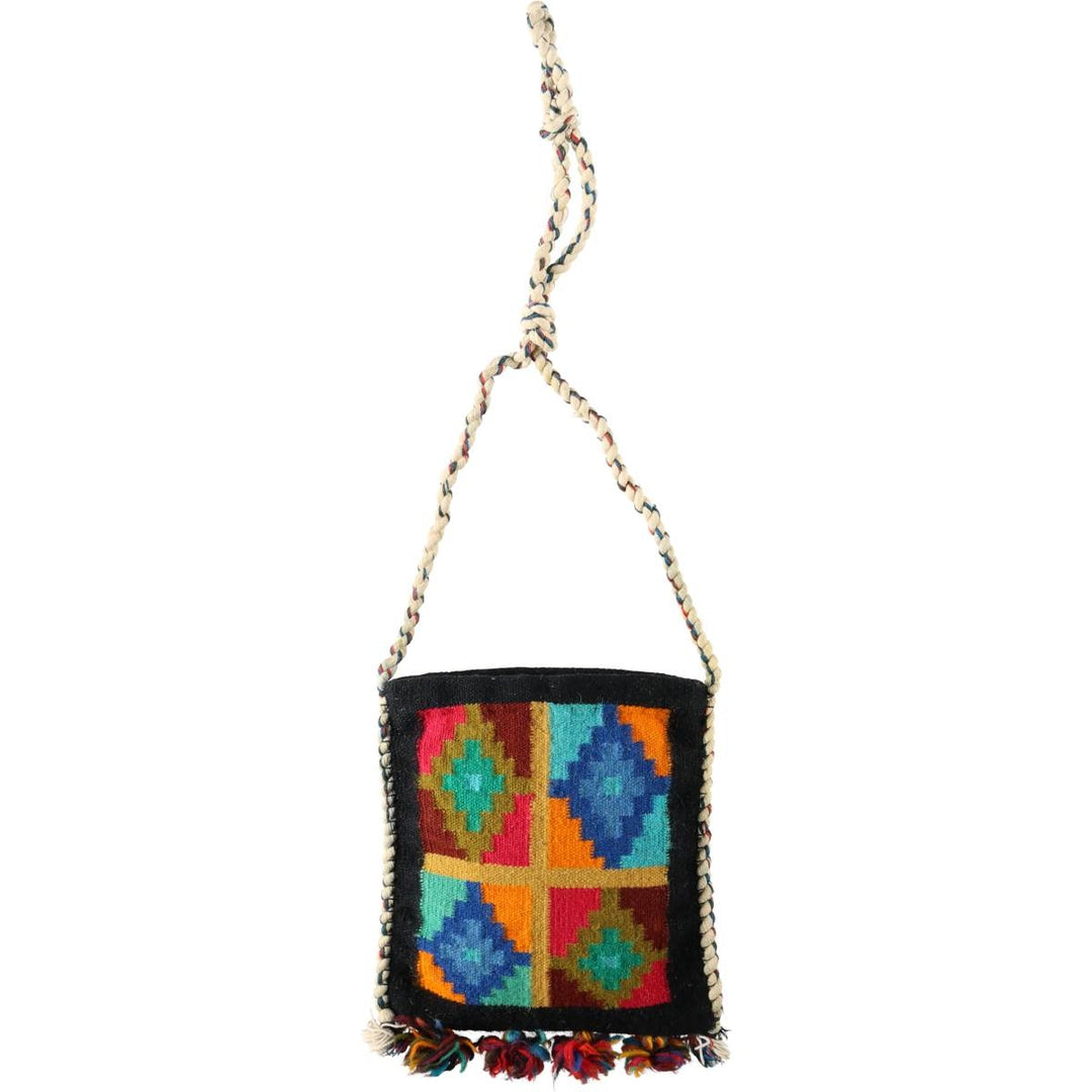 All-over ethnic pattern shoulder bag with tassels unclear black type Vintage Second Hand