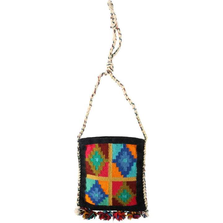 All-over ethnic pattern shoulder bag with tassels unclear black type Vintage Second Hand