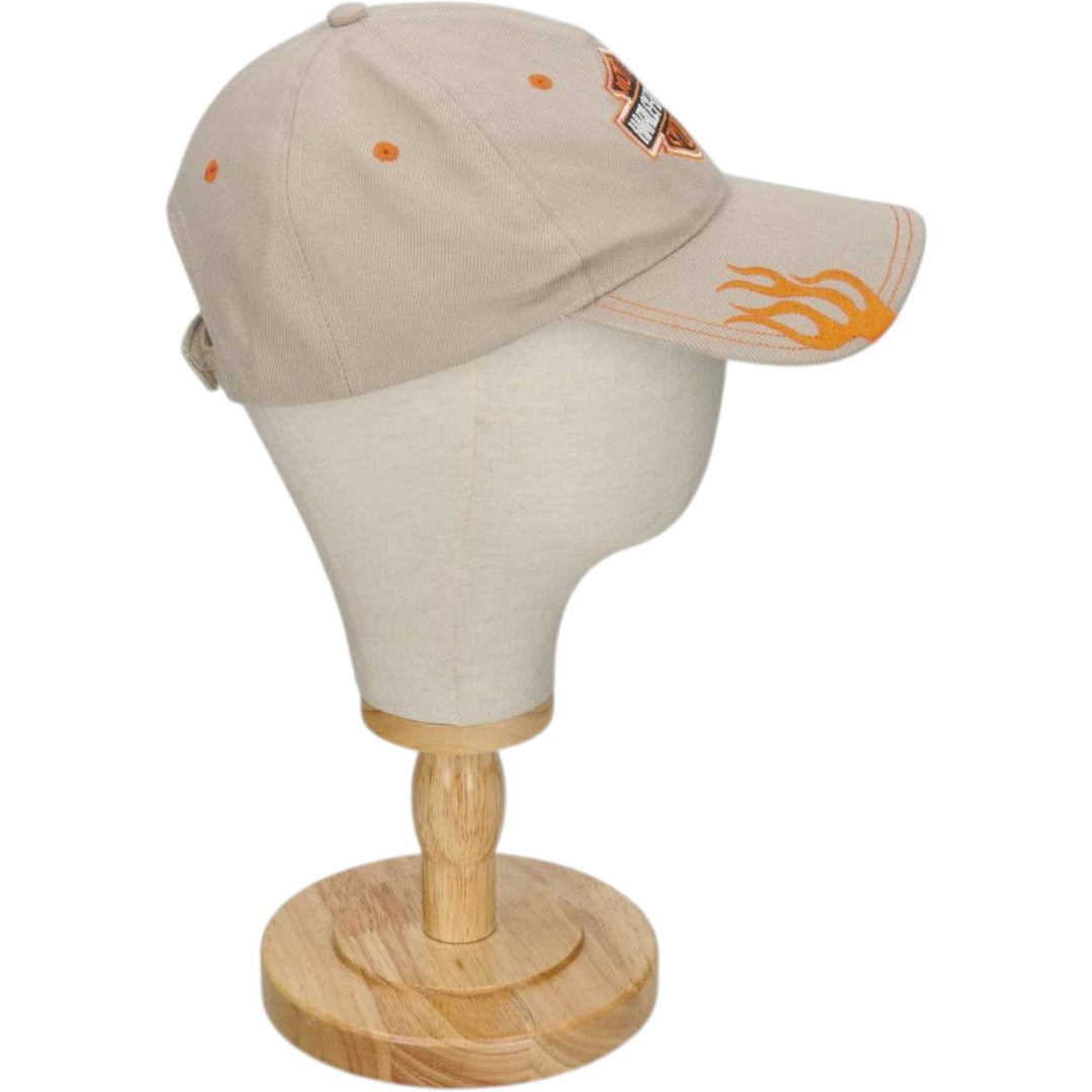 Harley-Davidson Fire Pattern Baseball Cap, 6-Panel, One Size Fits Most cotton Beige type Vintage Second Hand