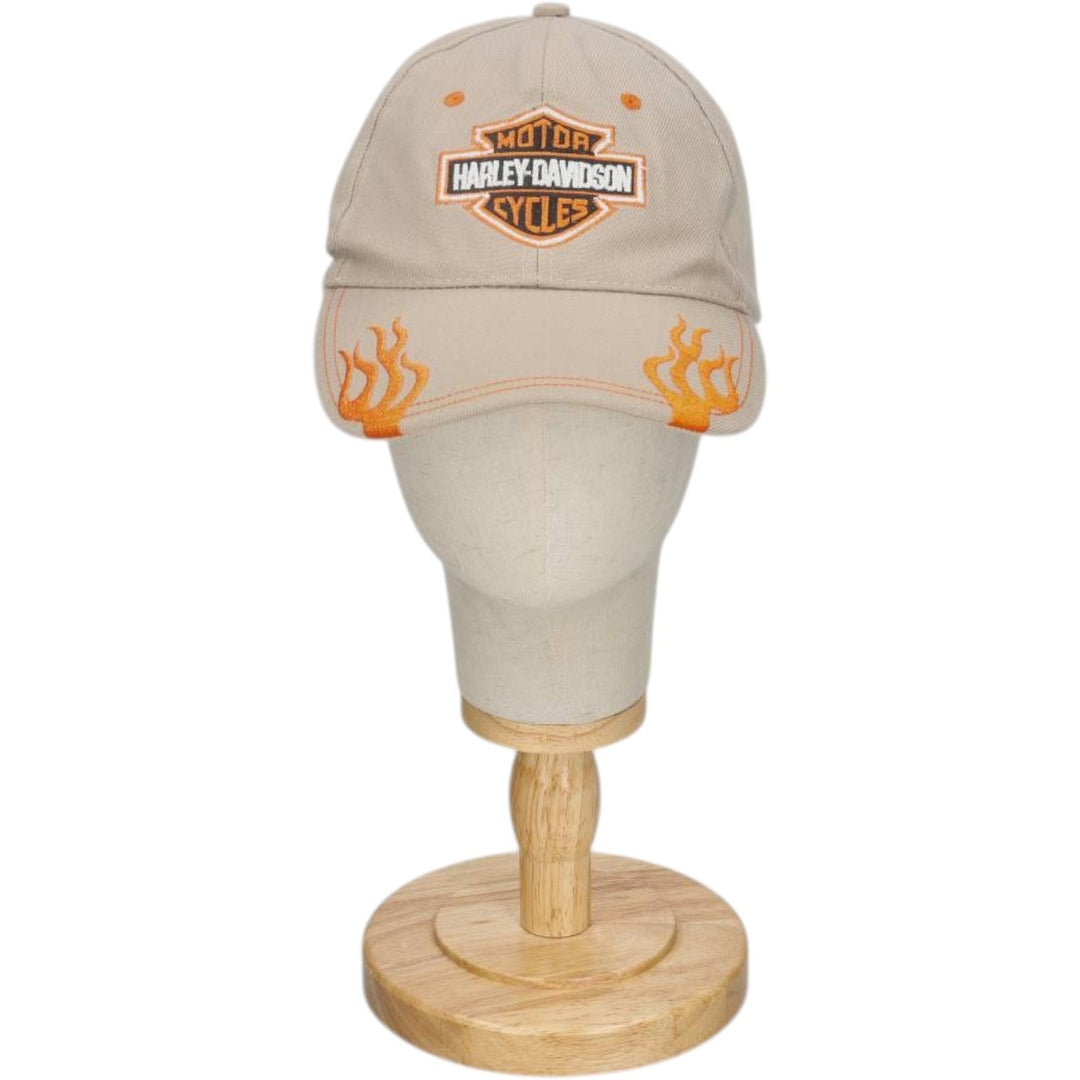Harley-Davidson Fire Pattern Baseball Cap, 6-Panel, One Size Fits Most cotton Beige type Vintage Second Hand