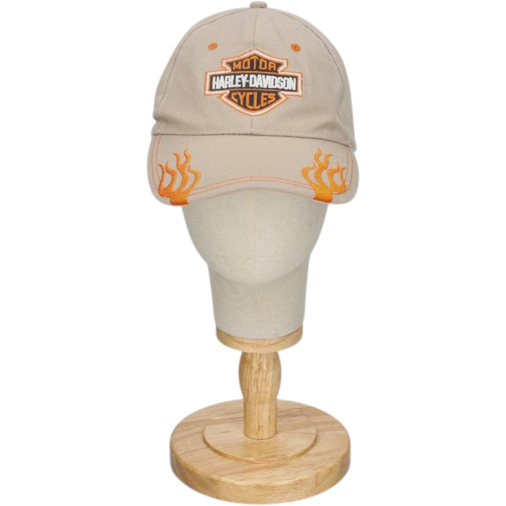 Harley-Davidson Fire Pattern Baseball Cap, 6-Panel, One Size Fits Most cotton Beige type Vintage Second Hand