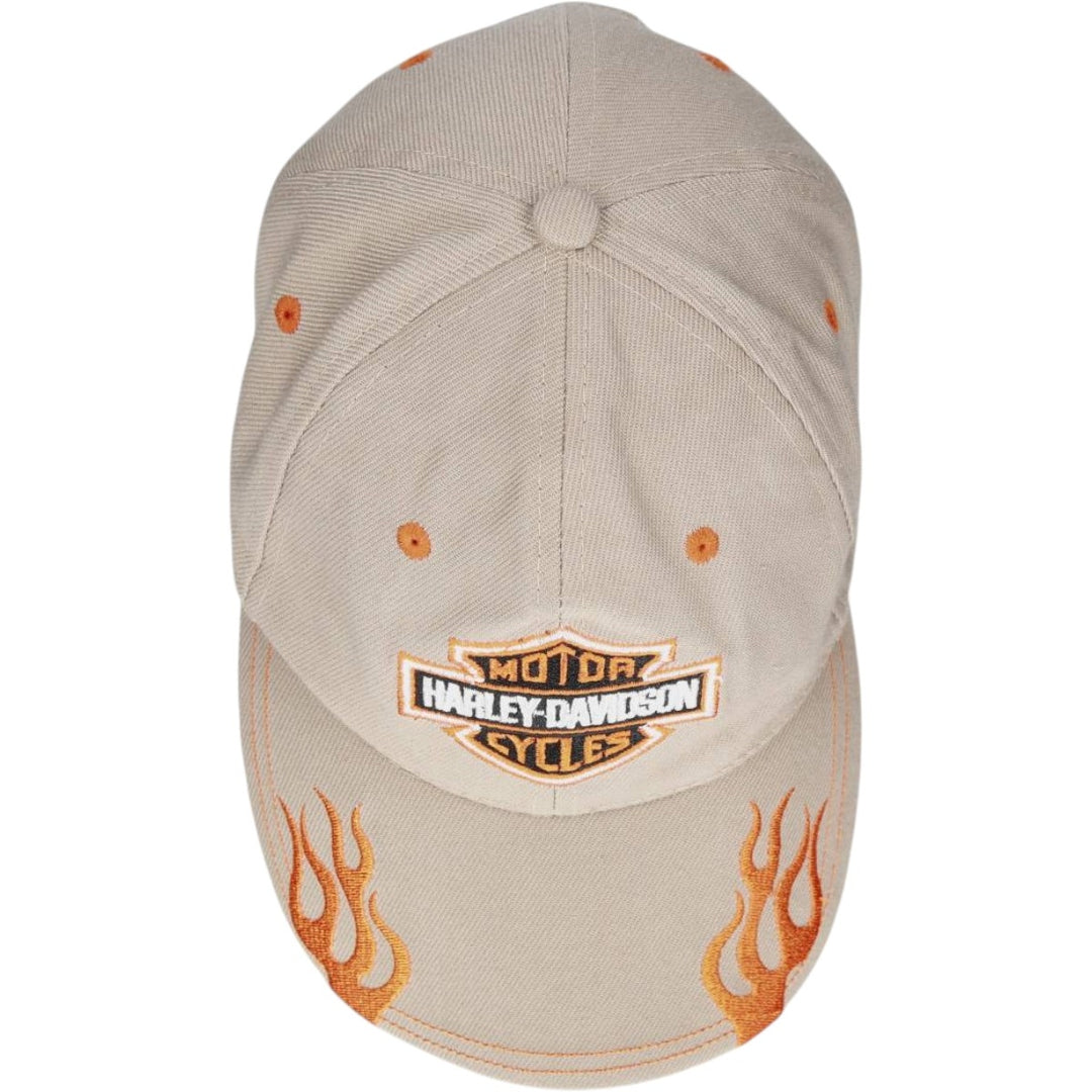 Harley-Davidson Fire Pattern Baseball Cap, 6-Panel, One Size Fits Most cotton Beige type Vintage Second Hand