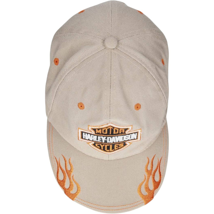 Harley-Davidson Fire Pattern Baseball Cap, 6-Panel, One Size Fits Most cotton Beige type Vintage Second Hand