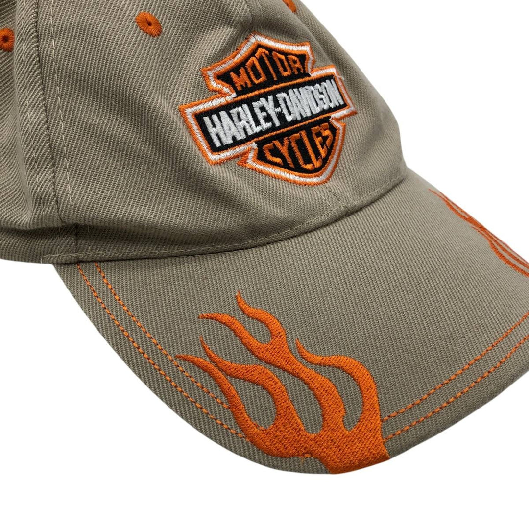 Harley-Davidson Fire Pattern Baseball Cap, 6-Panel, One Size Fits Most cotton Beige type Vintage Second Hand