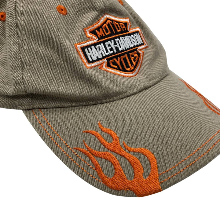 Harley-Davidson Fire Pattern Baseball Cap, 6-Panel, One Size Fits Most cotton Beige type Vintage Second Hand