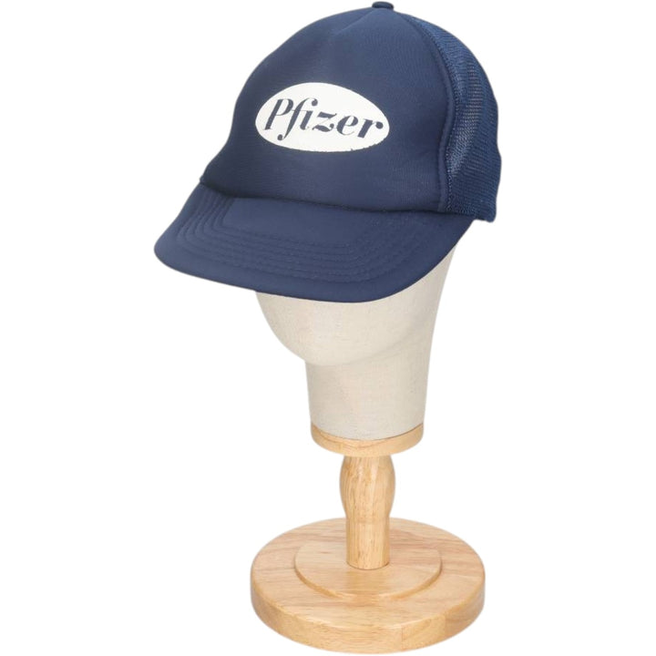80'S Pfizer Advertising Trucker Cap Mesh Cap, One Size Fits All, Vintage unclear navy blue type Vintage Second Hand