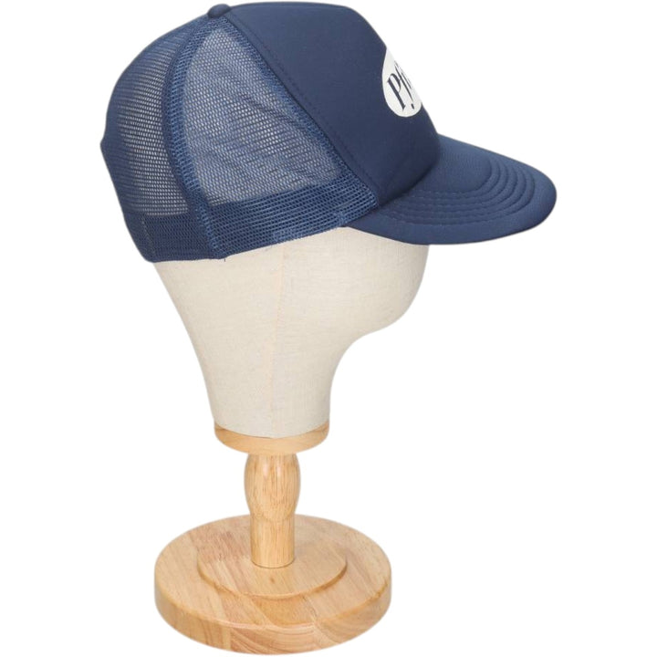 80'S Pfizer Advertising Trucker Cap Mesh Cap, One Size Fits All, Vintage unclear navy blue type Vintage Second Hand