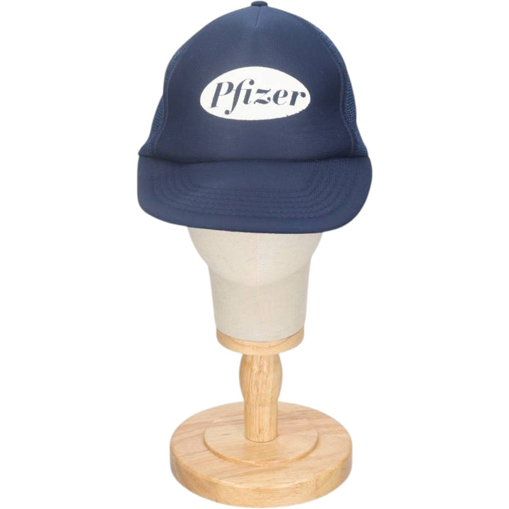 80'S Pfizer Advertising Trucker Cap Mesh Cap, One Size Fits All, Vintage unclear navy blue type Vintage Second Hand
