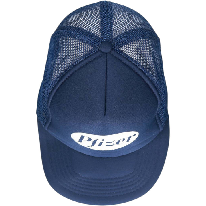 80'S Pfizer Advertising Trucker Cap Mesh Cap, One Size Fits All, Vintage unclear navy blue type Vintage Second Hand