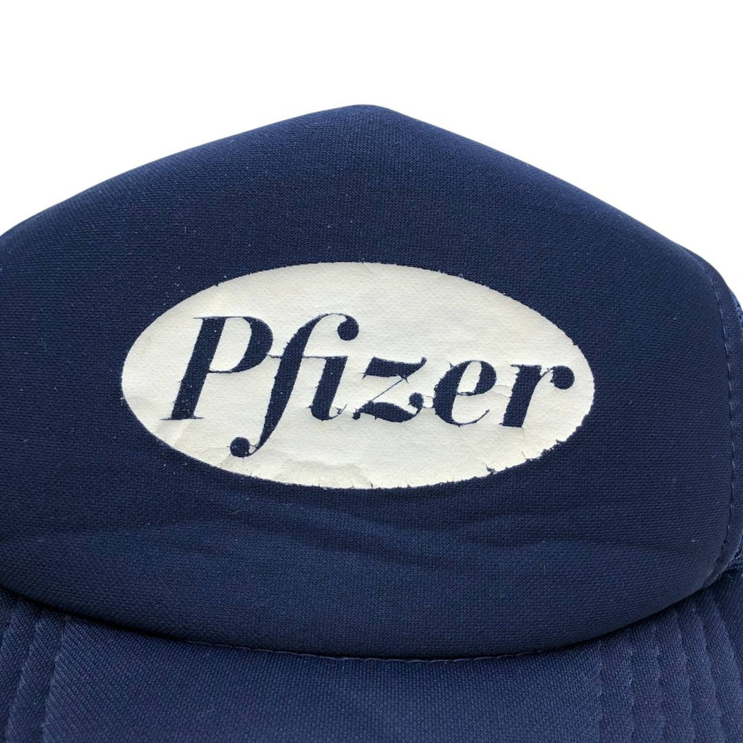 80'S Pfizer Advertising Trucker Cap Mesh Cap, One Size Fits All, Vintage unclear navy blue type Vintage Second Hand