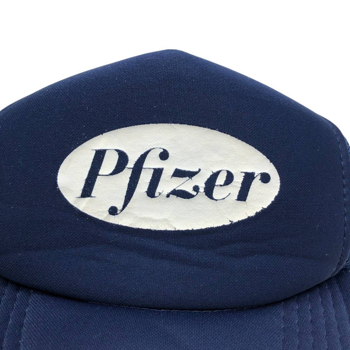 80'S Pfizer Advertising Trucker Cap Mesh Cap, One Size Fits All, Vintage unclear navy blue type Vintage Second Hand