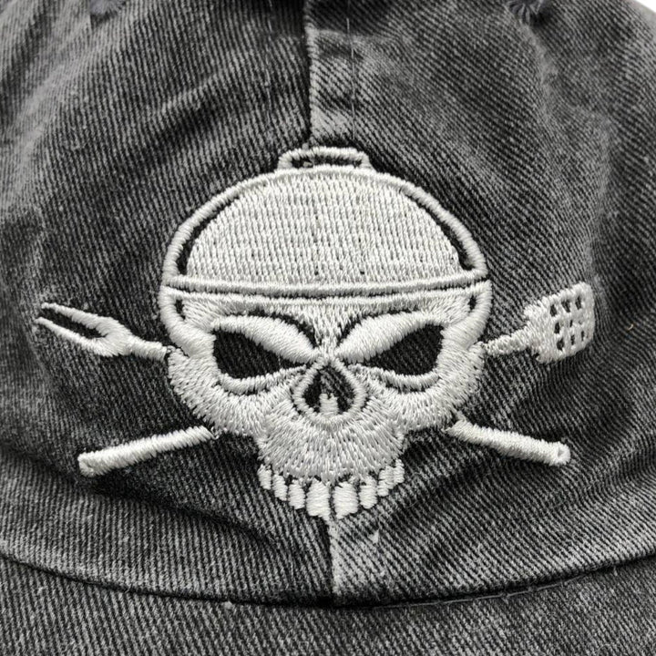 Kurvball Barbecue Whiskey Skull Pattern Baseball Cap, 6-Panel Cap, One Size Fits All unclear Charcoal Vintage Second Hand