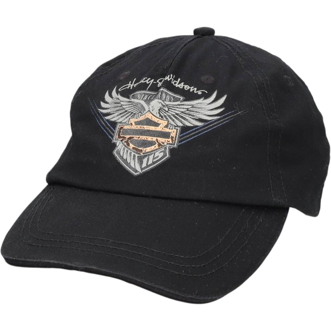 Harley-Davidson Eagle Pattern Baseball Cap, 6-Panel Cap, One Size Fits All cotton black type Vintage Second Hand