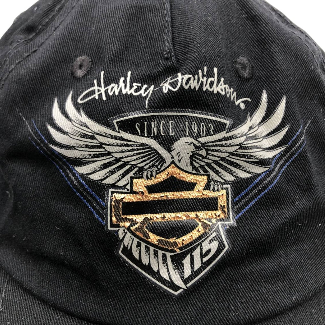 Harley-Davidson Eagle Pattern Baseball Cap, 6-Panel Cap, One Size Fits All cotton black type Vintage Second Hand