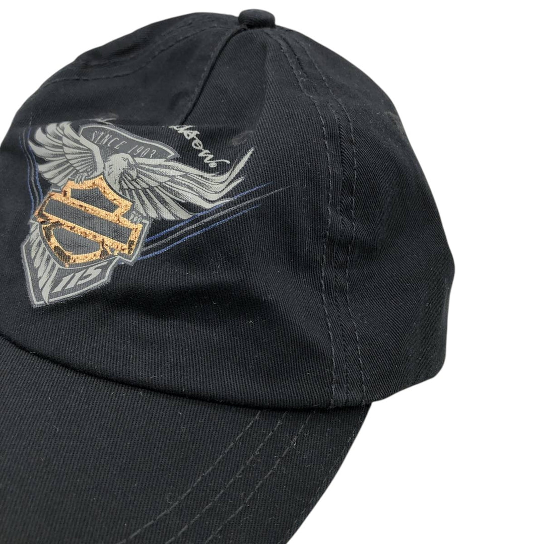 Harley-Davidson Eagle Pattern Baseball Cap, 6-Panel Cap, One Size Fits All cotton black type Vintage Second Hand