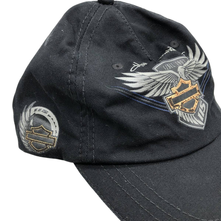 Harley-Davidson Eagle Pattern Baseball Cap, 6-Panel Cap, One Size Fits All cotton black type Vintage Second Hand