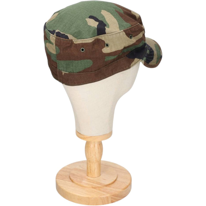 1990'S US Military Issue Woodland Camo Patrol Cap, Ripstop Work Cap, Made in USA, Size 7.3 Nylon Khaki type Vintage Second Hand