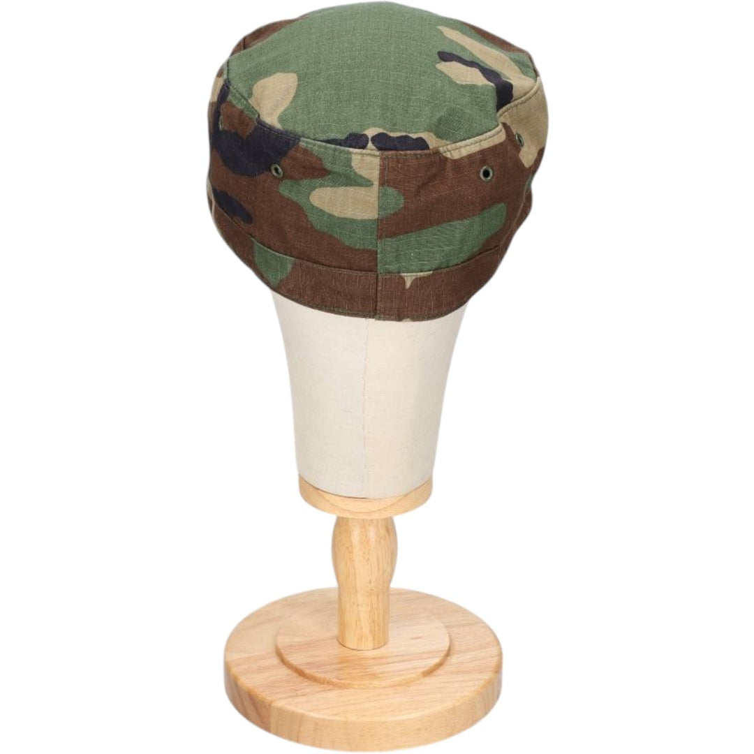 1990'S US Military Issue Woodland Camo Patrol Cap, Ripstop Work Cap, Made in USA, Size 7.3 Nylon Khaki type Vintage Second Hand