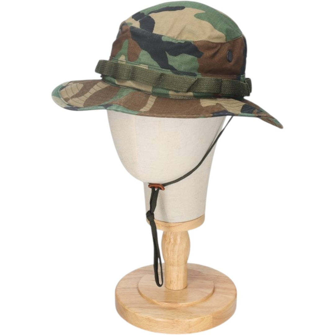 1980'S US Military Issue USAF Camouflage Pattern Ripstop Boonie Hat, Made in USA, Size 7.1 cotton Khaki type Vintage Second Hand
