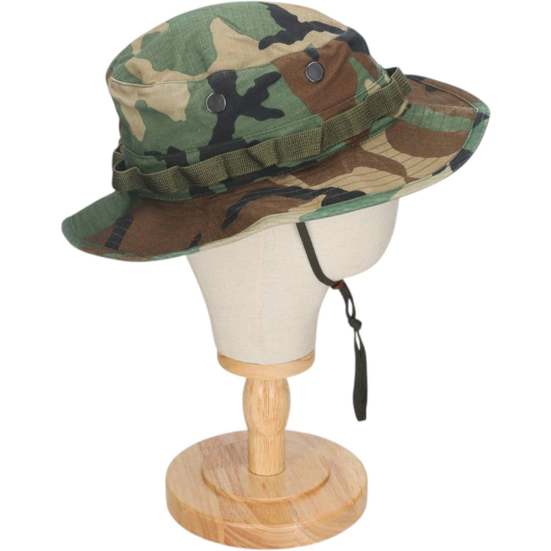 1980'S US Military Issue USAF Camouflage Pattern Ripstop Boonie Hat, Made in USA, Size 7.1 cotton Khaki type Vintage Second Hand