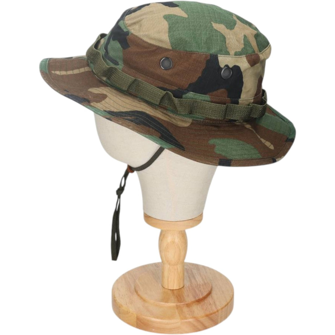 1980'S US Military Issue USAF Camouflage Pattern Ripstop Boonie Hat, Made in USA, Size 7.1 cotton Khaki type Vintage Second Hand