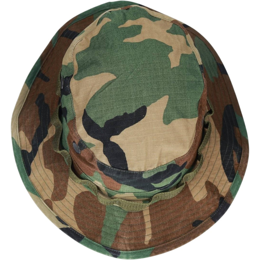 1980'S US Military Issue USAF Camouflage Pattern Ripstop Boonie Hat, Made in USA, Size 7.1 cotton Khaki type Vintage Second Hand