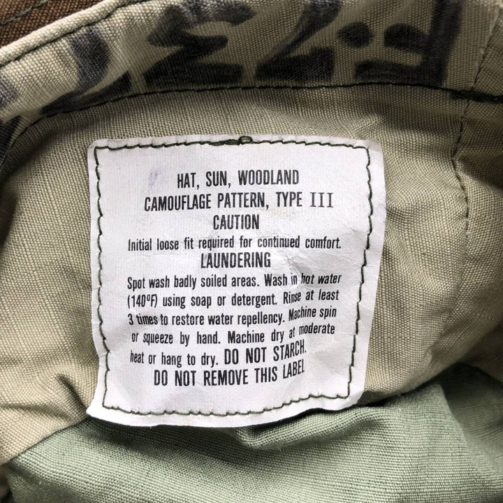 1980'S US Military Issue USAF Camouflage Pattern Ripstop Boonie Hat, Made in USA, Size 7.1 cotton Khaki type Vintage Second Hand