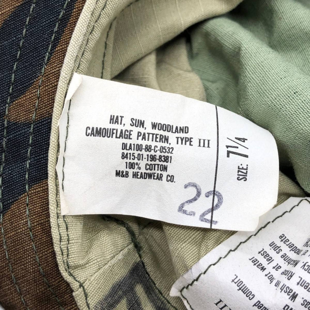 1980'S US Military Issue USAF Camouflage Pattern Ripstop Boonie Hat, Made in USA, Size 7.1 cotton Khaki type Vintage Second Hand