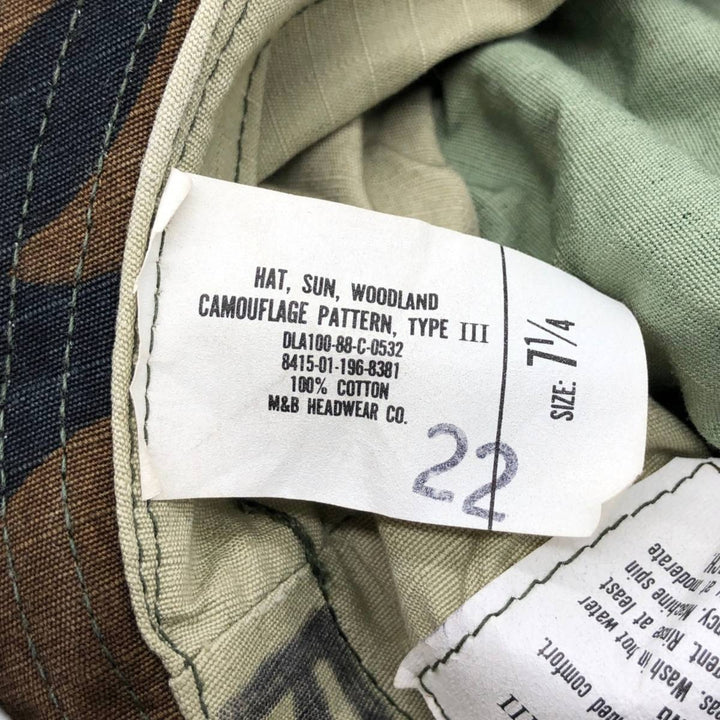 1980'S US Military Issue USAF Camouflage Pattern Ripstop Boonie Hat, Made in USA, Size 7.1 cotton Khaki type Vintage Second Hand