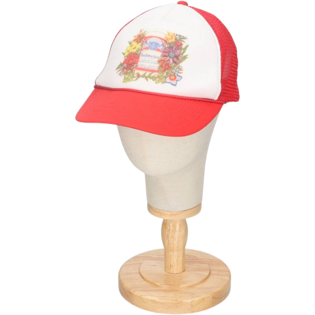 90s-00'S Budweiser Advertising Trucker Cap Mesh Cap, One Size Fits All, Vintage unclear red type Vintage Second Hand