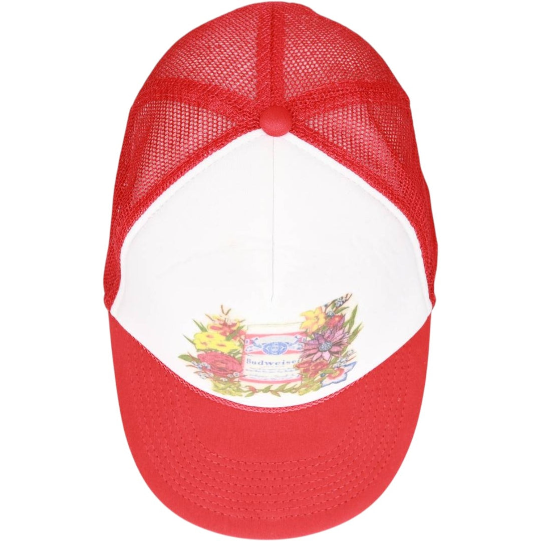 90s-00'S Budweiser Advertising Trucker Cap Mesh Cap, One Size Fits All, Vintage unclear red type Vintage Second Hand
