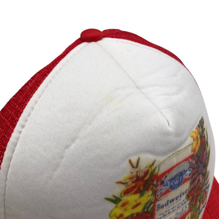 90s-00'S Budweiser Advertising Trucker Cap Mesh Cap, One Size Fits All, Vintage unclear red type Vintage Second Hand