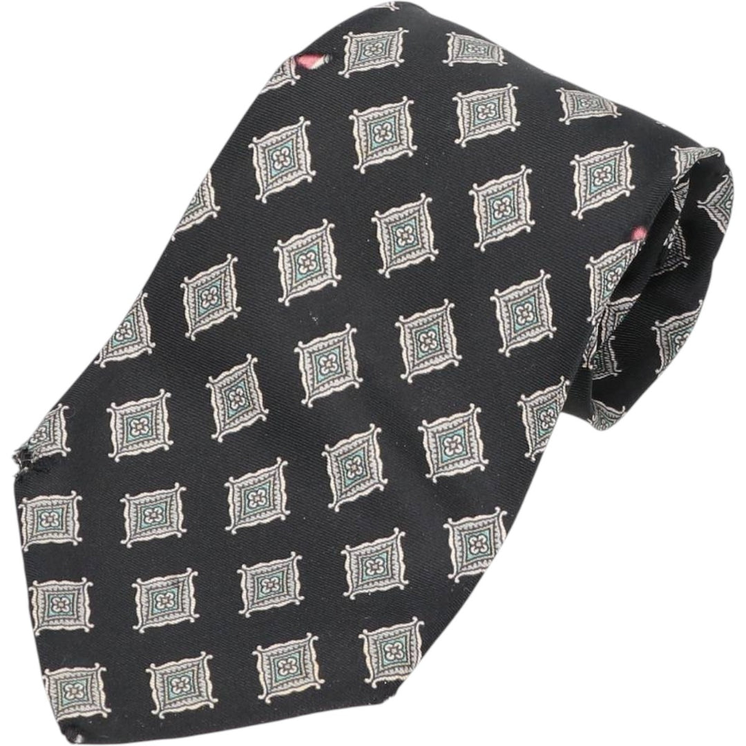 Tie Rack by Leonardo Strelli, featuring a diamond pattern and floral design, made in Italy. silk black type Vintage Second Hand