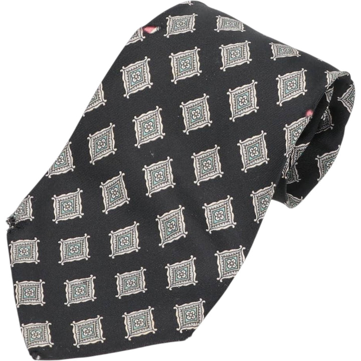 Tie Rack by Leonardo Strelli, featuring a diamond pattern and floral design, made in Italy. silk black type Vintage Second Hand